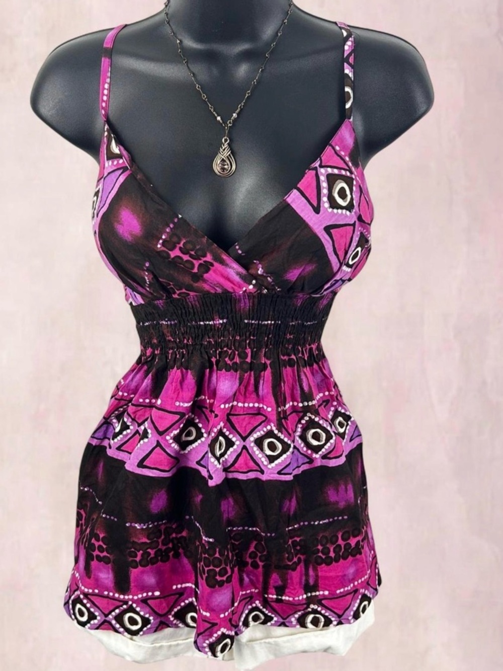 NWT Boho Purple Print Smocked Waist Cami Top